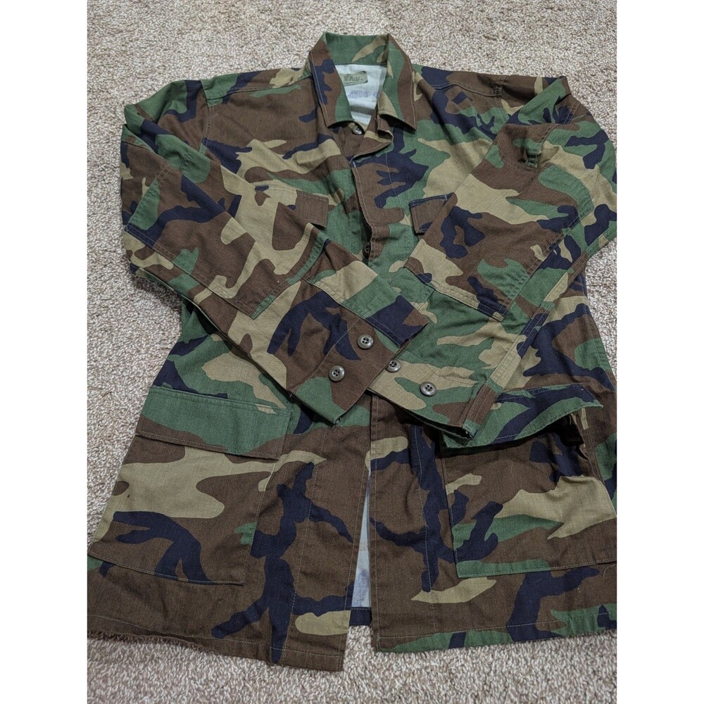 Vintage US Military Woodland Camo BDU Field Coat Jacket Medium Long